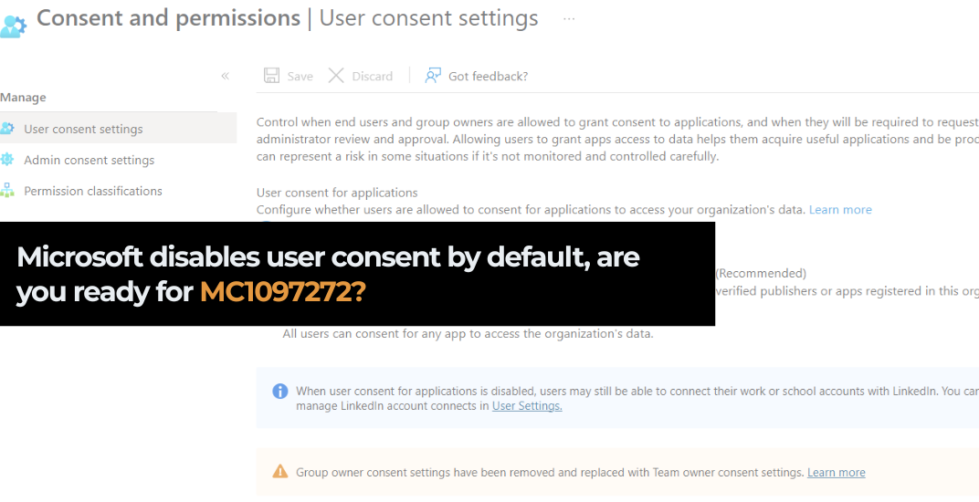 Microsoft disables user consent for applications by default in Entra ID