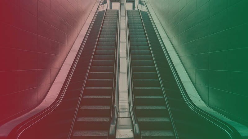 Escalators in building